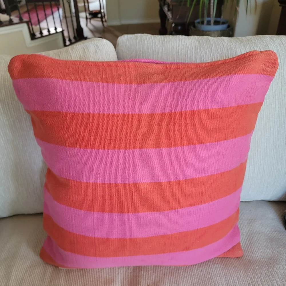 kate spade Pink and Coral Striped Decorative Pillow